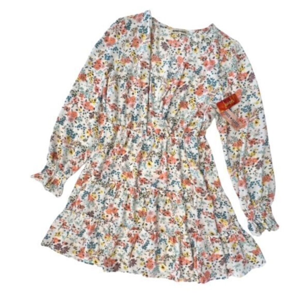 Inspired Hearts Chiffon Flair Floral‎ Mini Dress Tiered Boho Cowgirl Size Medium